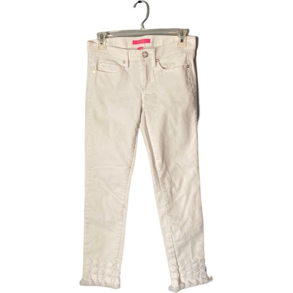 LILLY PULITZER 28" South Ocean Skinny Crop Lace Trim Pant White